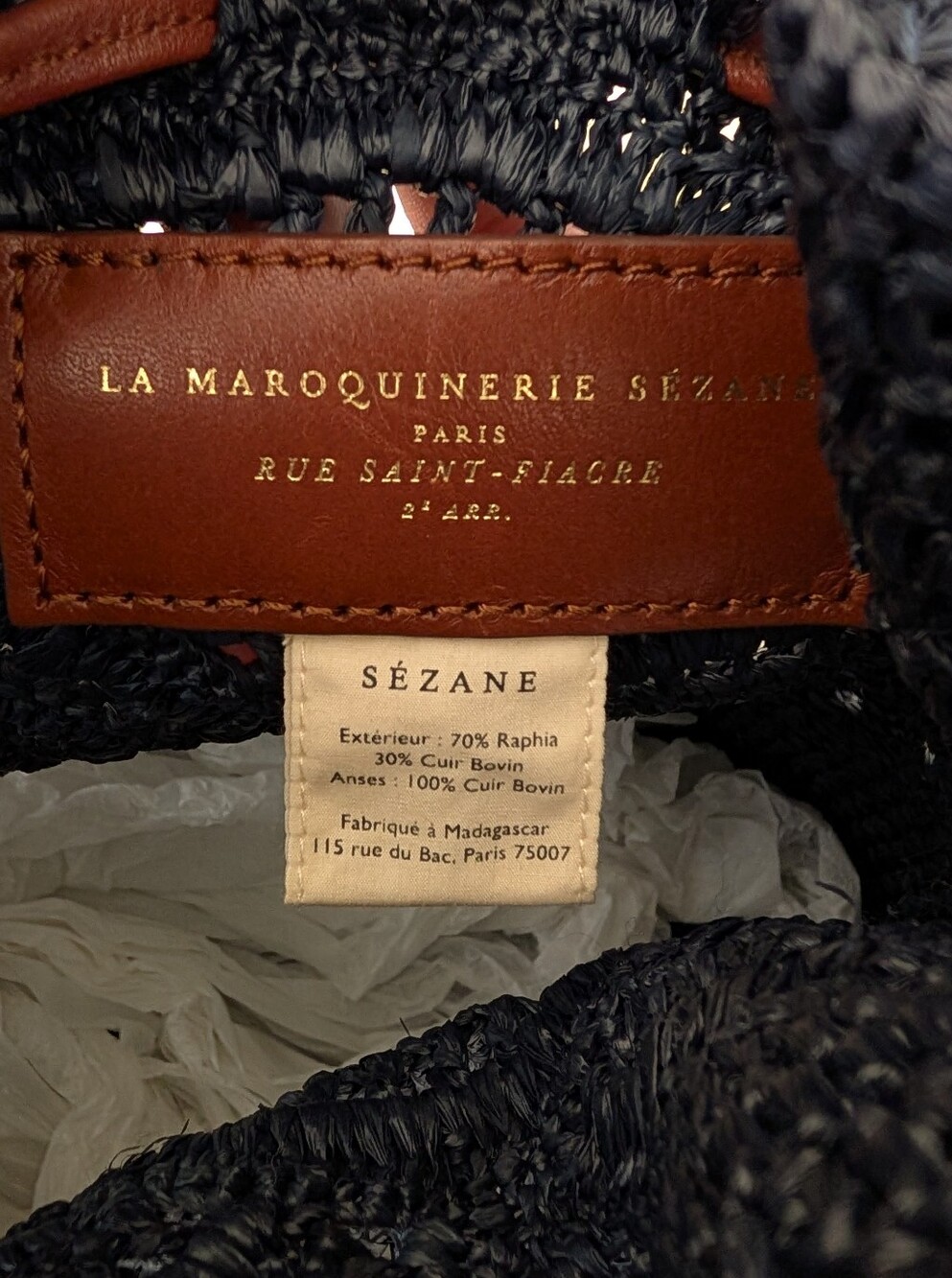 Sézane Alma Raffia Bucket Bag - Navy - Picture 7 of 7